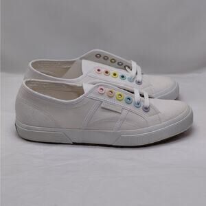 Superga Womens Sneakers Size 10 White Canvas Rainbow Eyelet Low Top Tennis Shoes